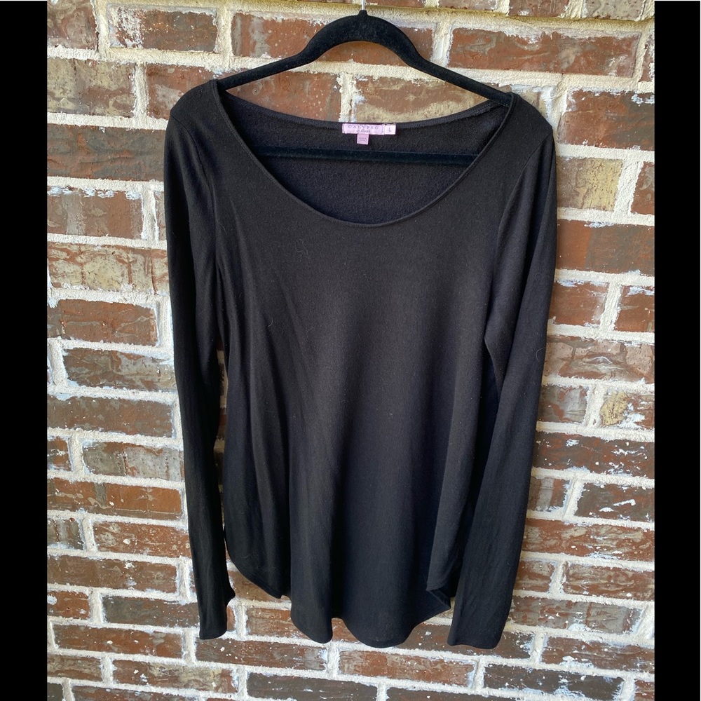 Calypso St. Barth Wide Scoop Neck Curved Hem Black Silk Blend Sweater Size Large